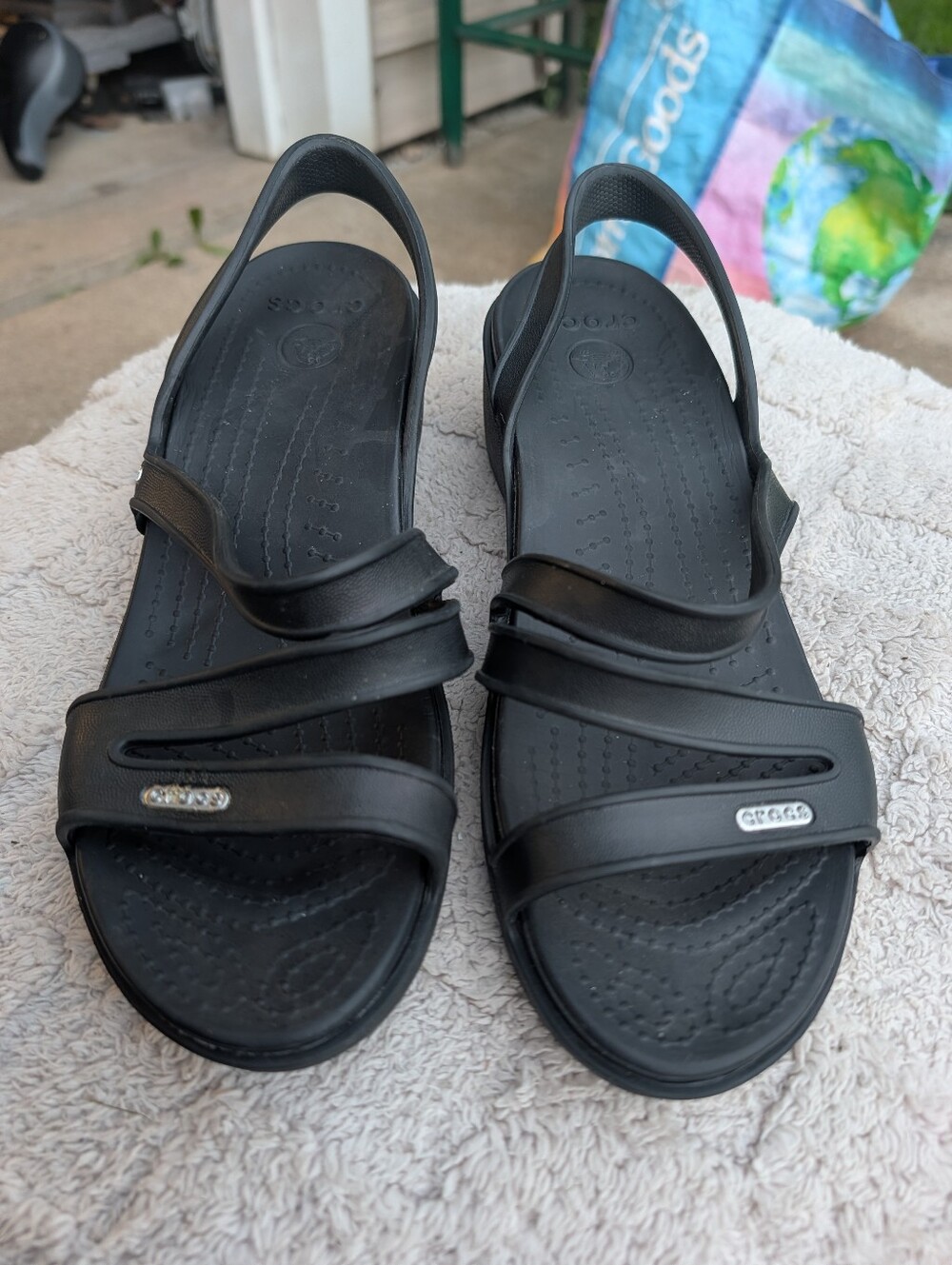 Women's Black Wedge Sandals Made By Crocs Size 9